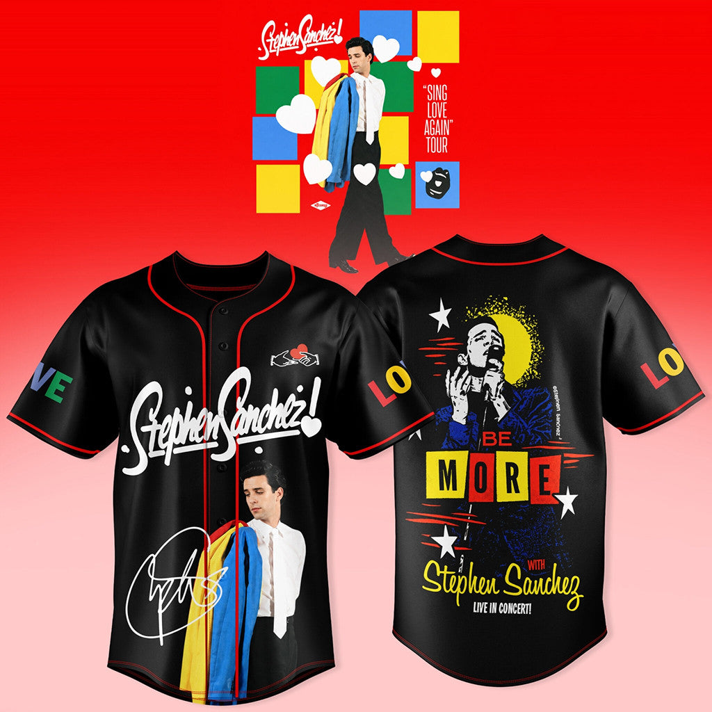 Stephen Sanchez Sing Love Again Tour Baseball Jersey Black Be More With Stephen Sanchez Merch - Merchluma