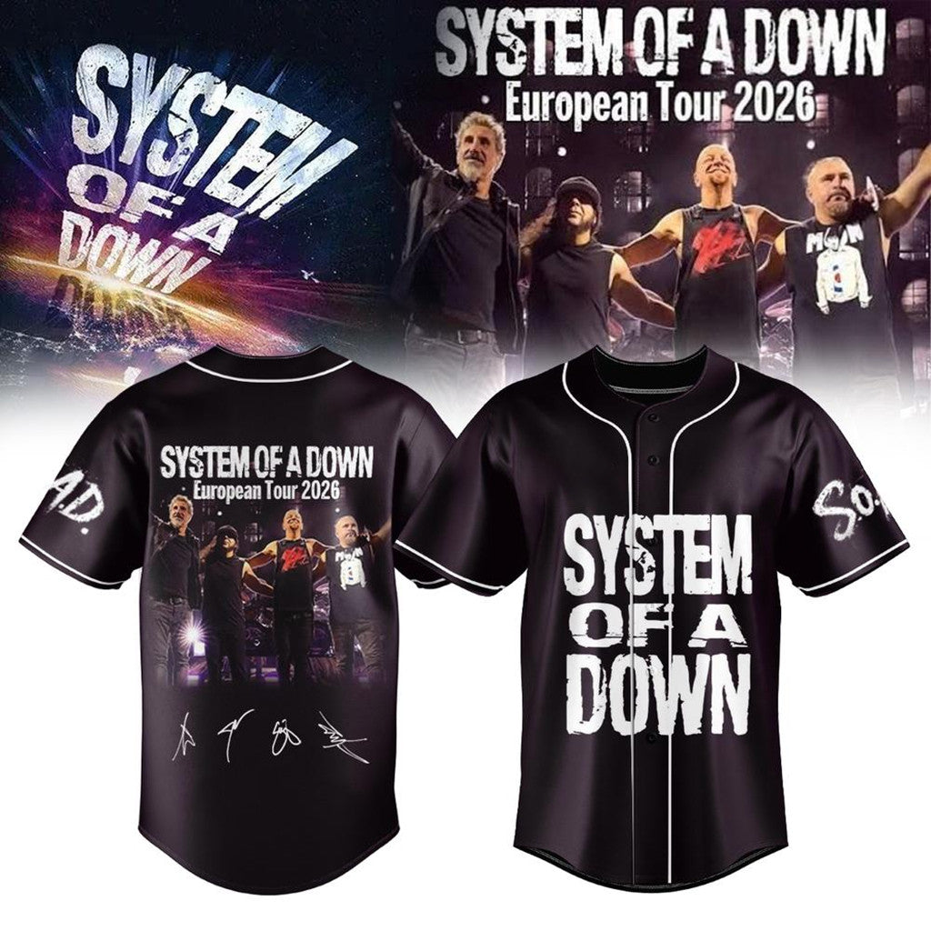 System Of A Down Europe UK Stadium Tour 2026 Baseball Jersey Black SOAD Merch Fans Gifts - Merchluma