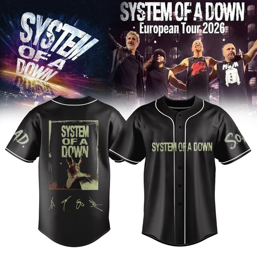 System Of A Down Europe UK Stadium Tour 2026 Baseball Jersey Black SOAD Merch Gifts For Dudes - Merchluma