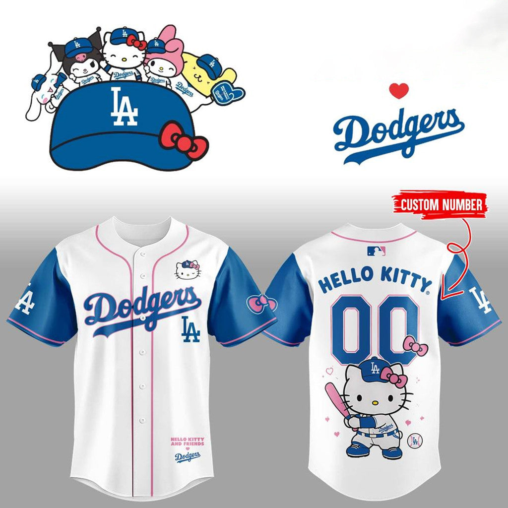 Personalized Los Angeles Dodgers X Hello Kitty Baseball Jersey 2026 LA Dodgers Merch Cute Gifts - Merchluma