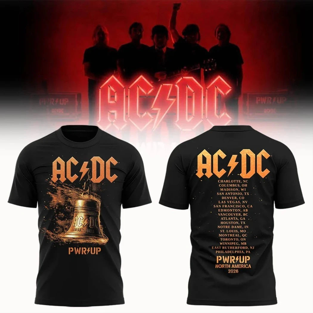 AC DC Merch 2026 AC DC Hells Bell PWR UP North America Tour Black T-Shirt Gift For Rock Fans - Merchluma