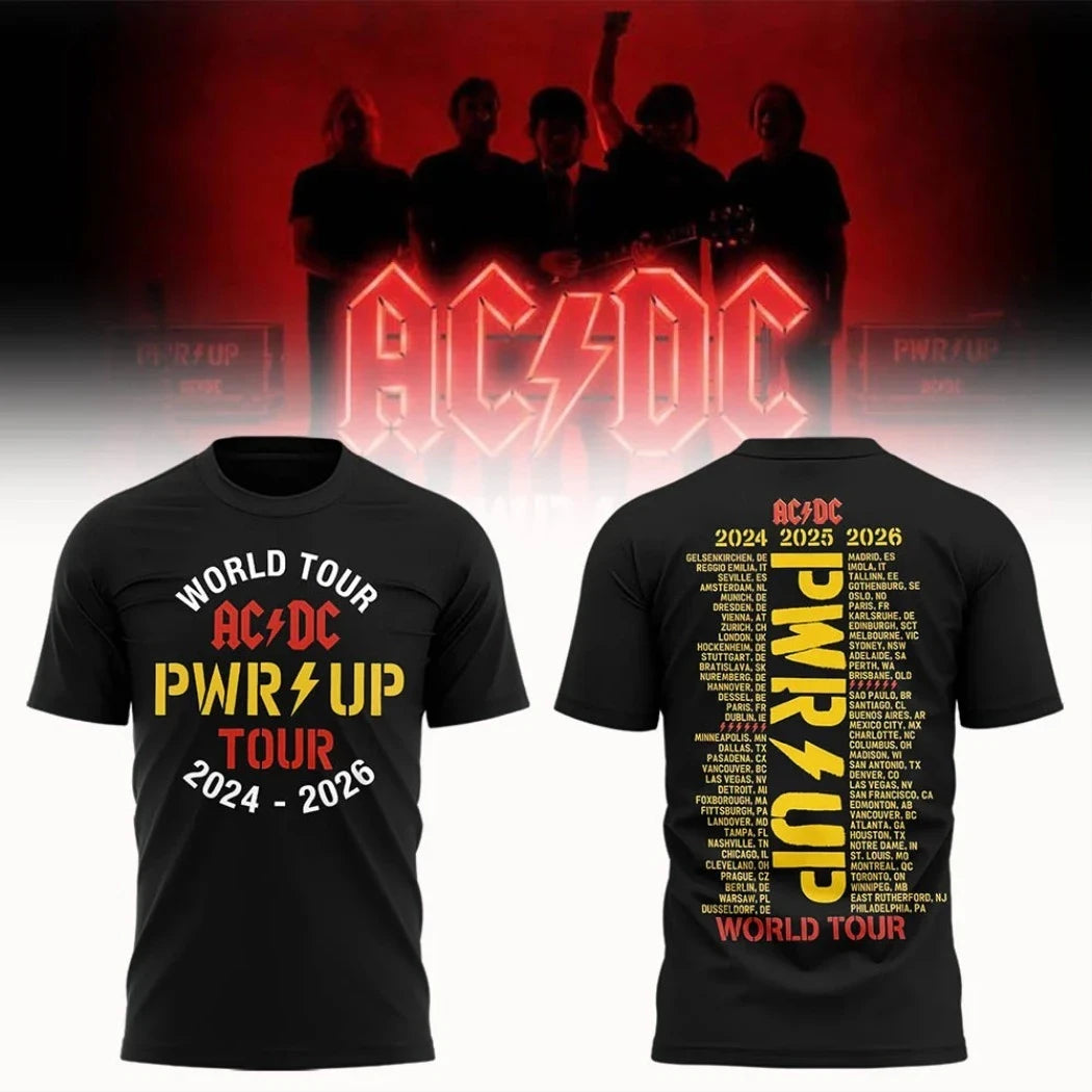 AC DC Tour Merch AC DC PWR UP World Tour 2024 2025 2026 Concert Black T-Shirt Rock Fan Apparel - Merchluma