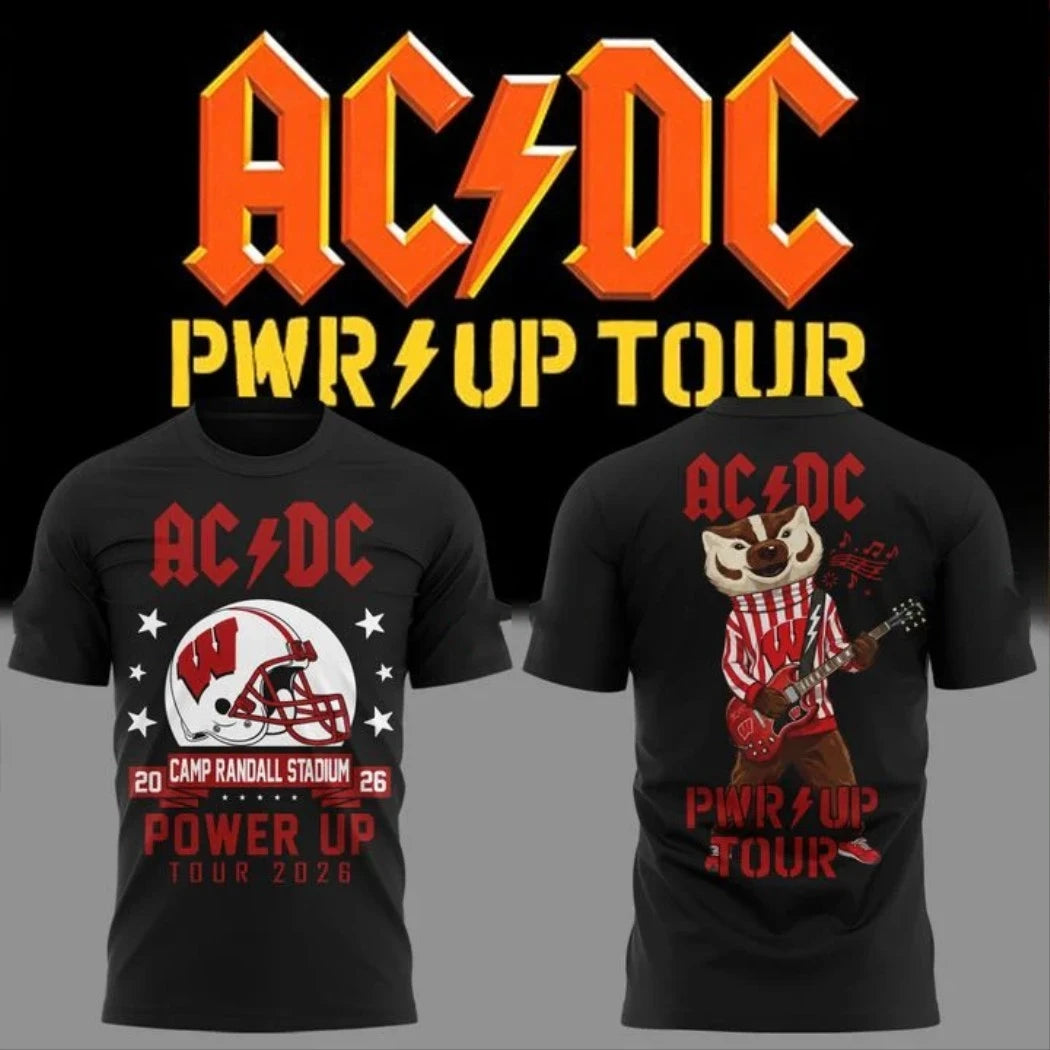AC DC Wisconsin Badgers Merch Power Up Tour 2026 T-Shirt Camp Randall Stadium Bucky Badger Tee - Merchluma