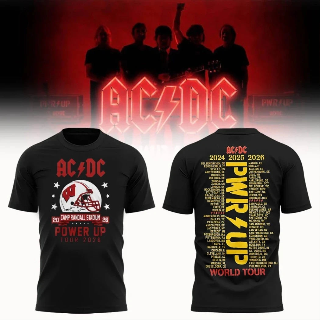 ACDC Wisconsin Badgers Camp Randall Stadium PWRUP World Tour 2024 25 26 Cities Shirt ACDC Merch - Merchluma