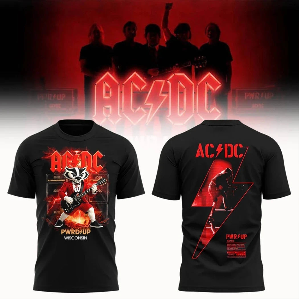 ACDC X Wisconsin Badgers Merch Power Up Tour 2026 Camp Randall Stadium Madison WI Shirt Black - Merchluma