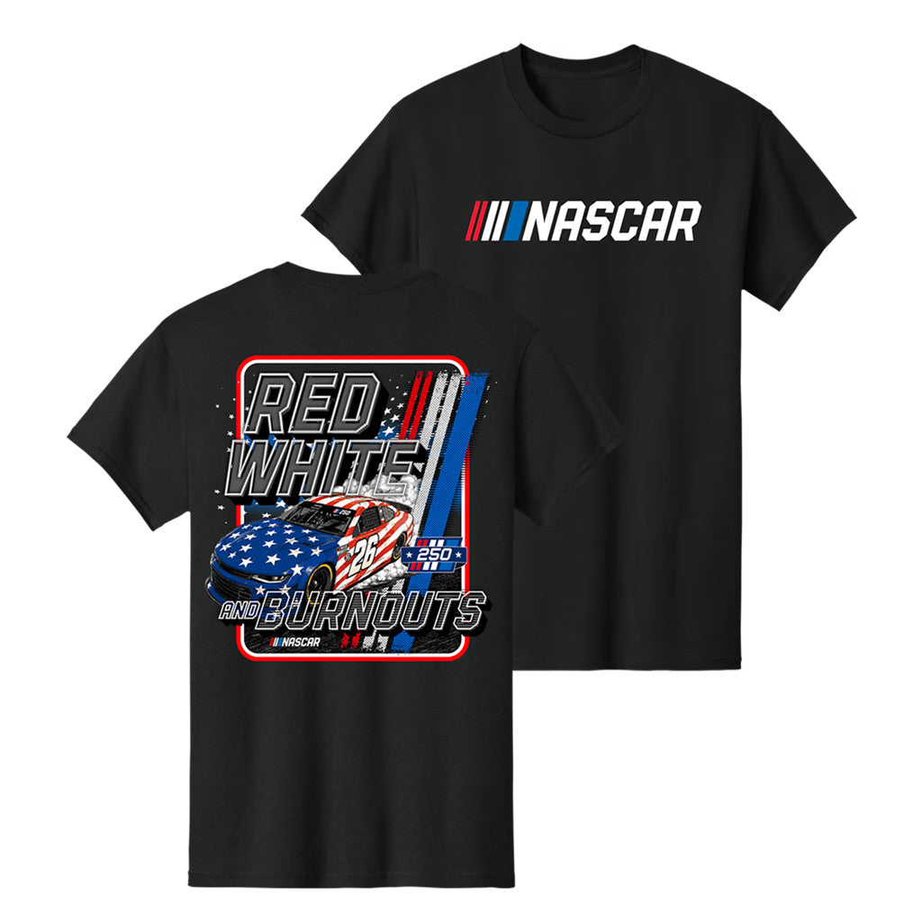 NASCAR Merch 2026 NASCAR 250 Red White And Burnouts T-Shirt Black Patriotic Gift For Fans - Merchluma