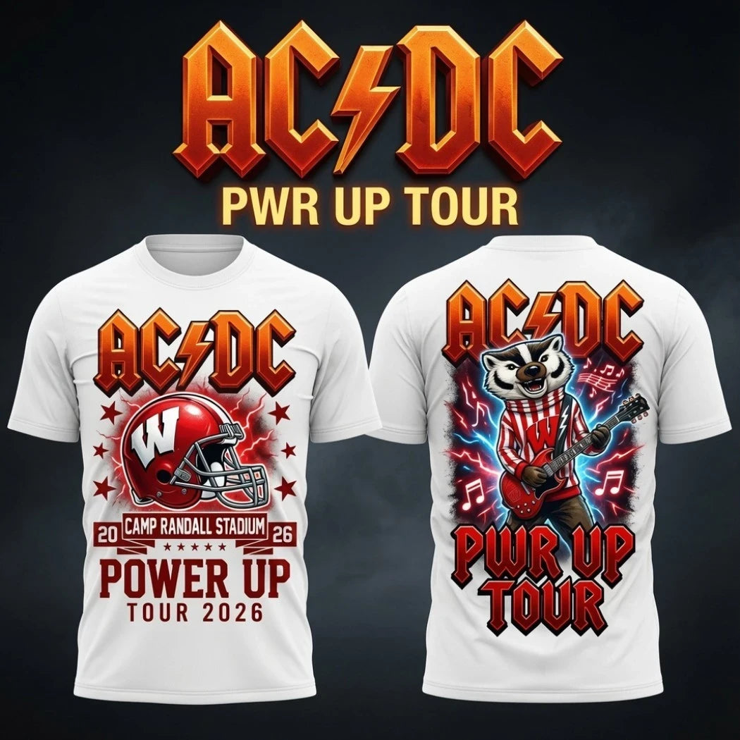 ACDC Wisconsin Badgers Camp Randall Stadium Power Up Tour 2026 White Concert T-Shirt ACDC Merch - Merchluma