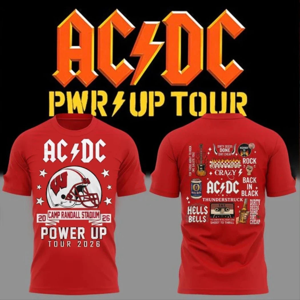 ACDC X Wisconsin Badgers Merch Red Camp Randall Stadium 2026 Tracklist T-Shirt Gifts For Dad - Merchluma