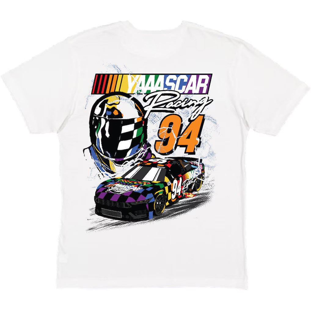 NASCAR Pride Merch 2026 NASCAR Checkered Flag Sports White YAAASCAR Pride T-Shirt #94 Tee - Merchluma