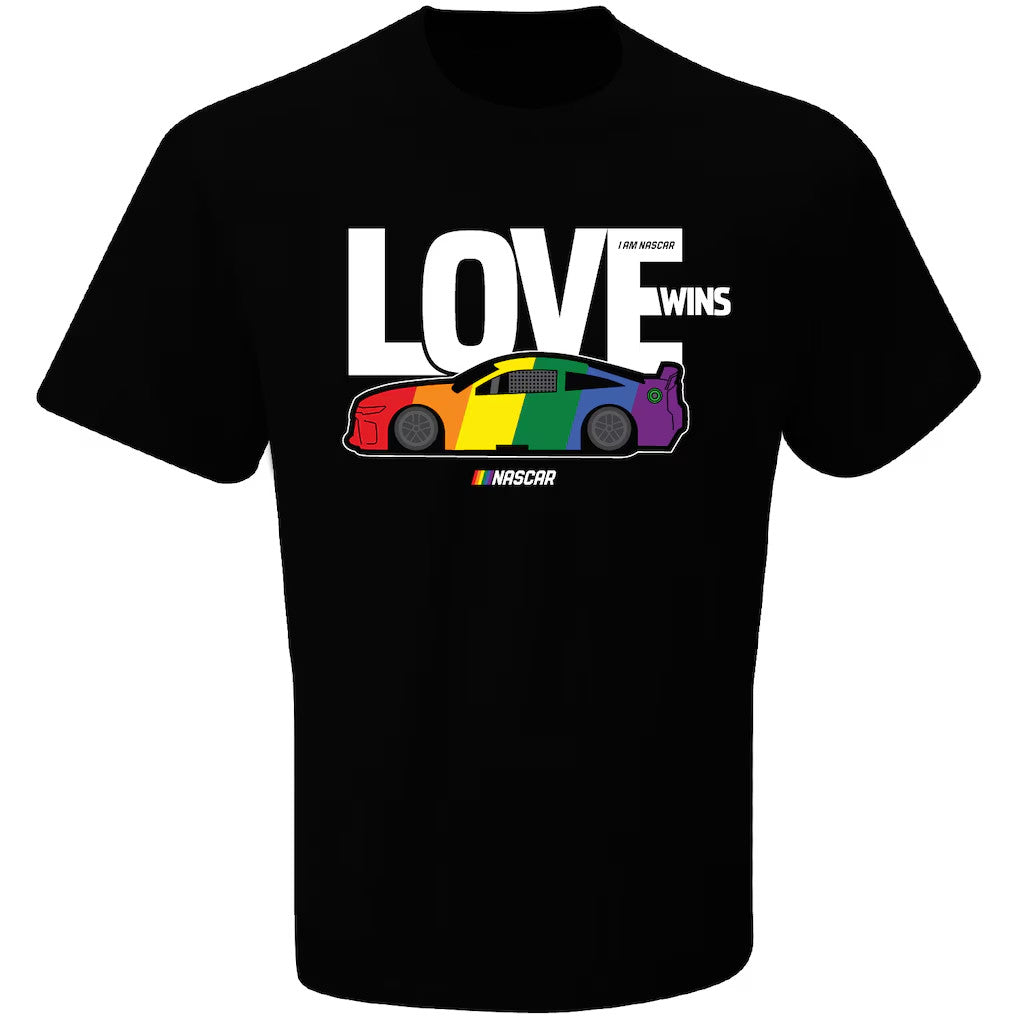 NASCAR Pride Merch 2026 NASCAR Checkered Flag Black Love Wins T-Shirt Gift For Racing Fans - Merchluma