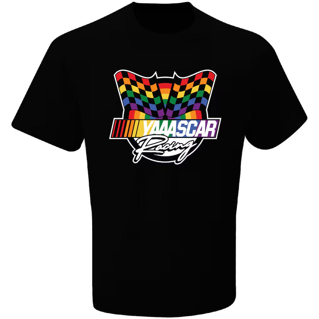NASCAR Pride Merch 2026 NASCAR Checkered Flag Black YAAASCAR Pride T-Shirt Racing Fan Gear - Merchluma