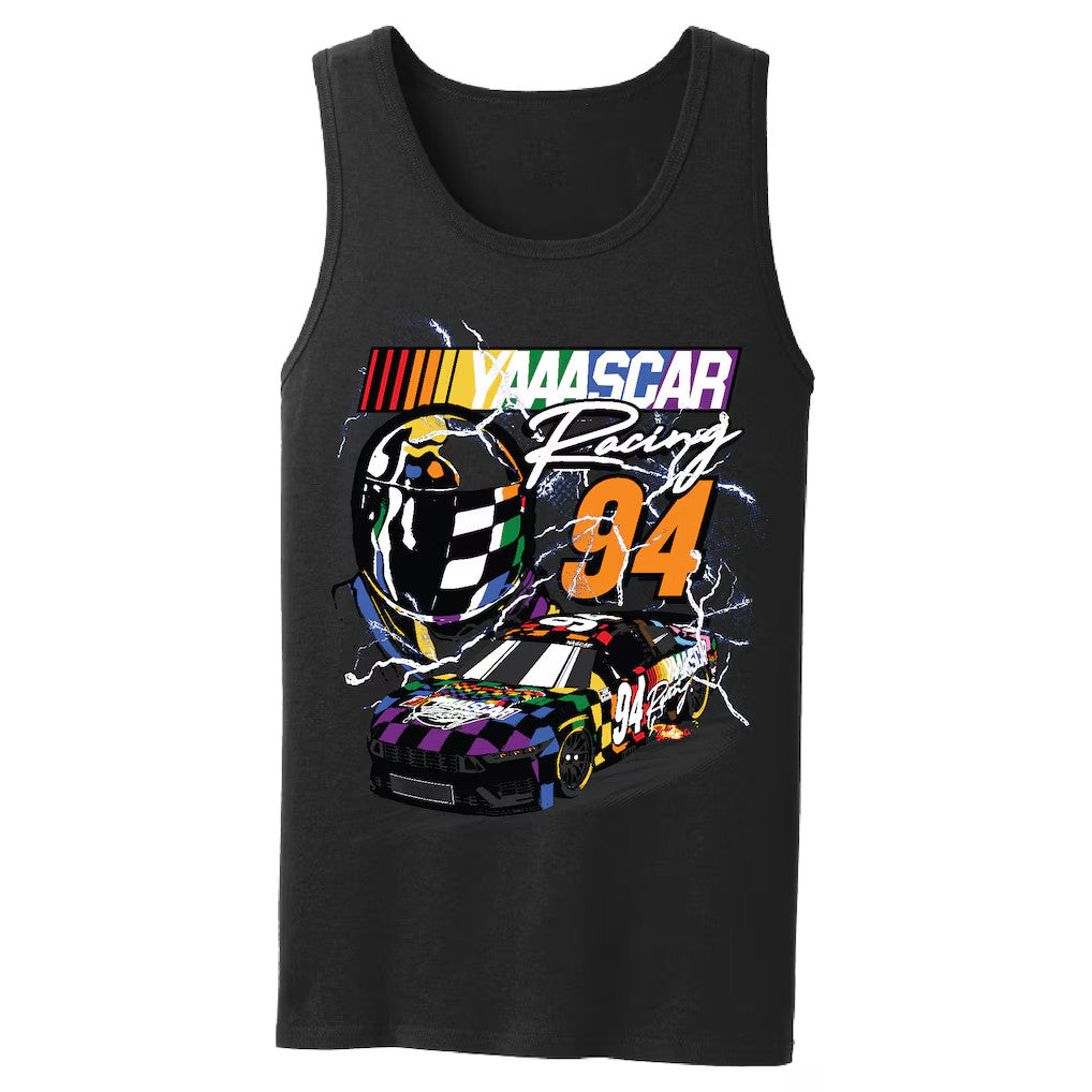 NASCAR Pride Merch 2026 Checkered Flag Sports Black NASCAR YAAASCAR Pride #94 Tank Top Men's - Merchluma