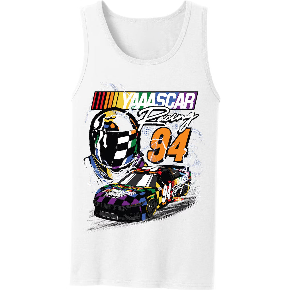 NASCAR Pride Merch 2026 NASCAR Checkered Flag Sports White YAAASCAR Pride Tank Top #94 Merch - Merchluma