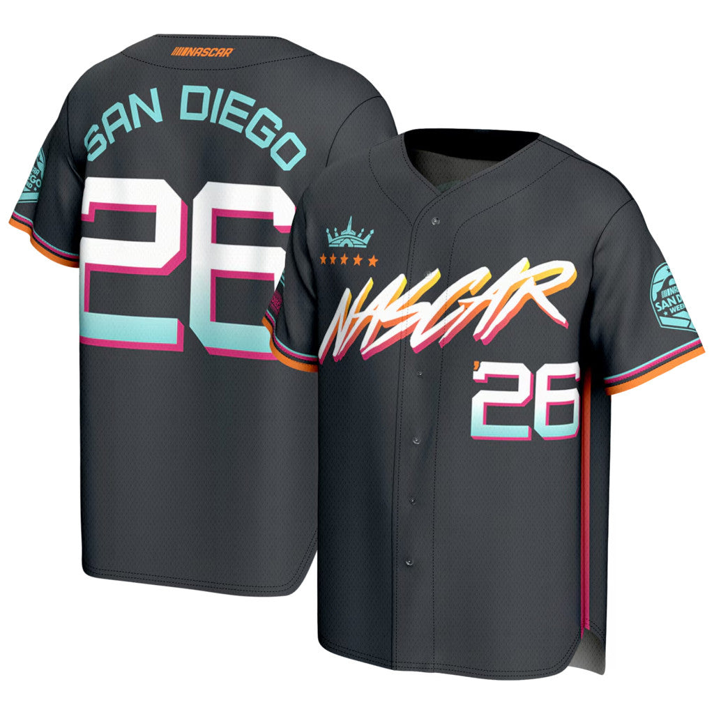 NASCAR Merch 2026 San Diego Street Race Baseball Jersey Black Best Gifts For NASCAR Fans - Merchluma