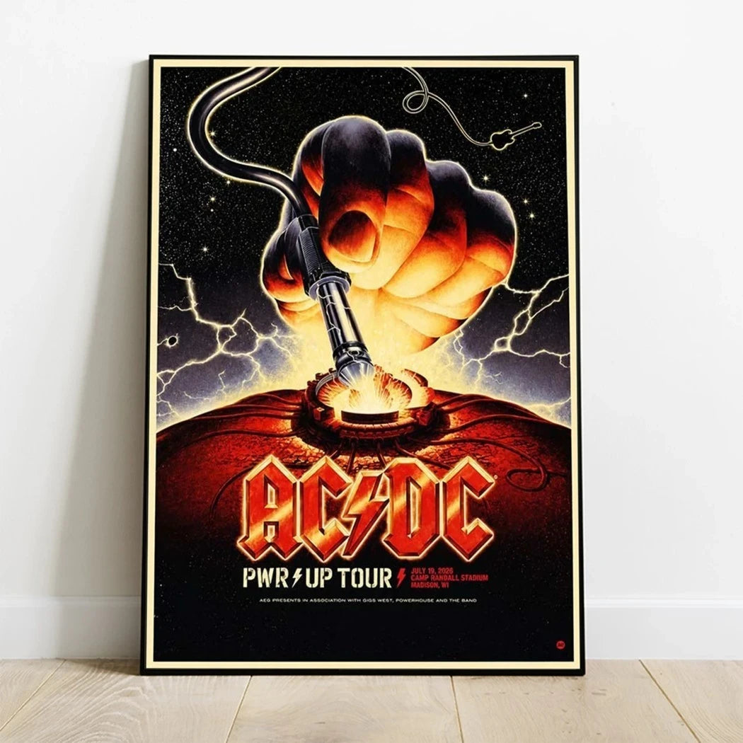ACDC X Wisconsin Badgers Merch PWR UP Tour 2026 At Wisconsin Stadium Poster Wall Art Decor - Merchluma