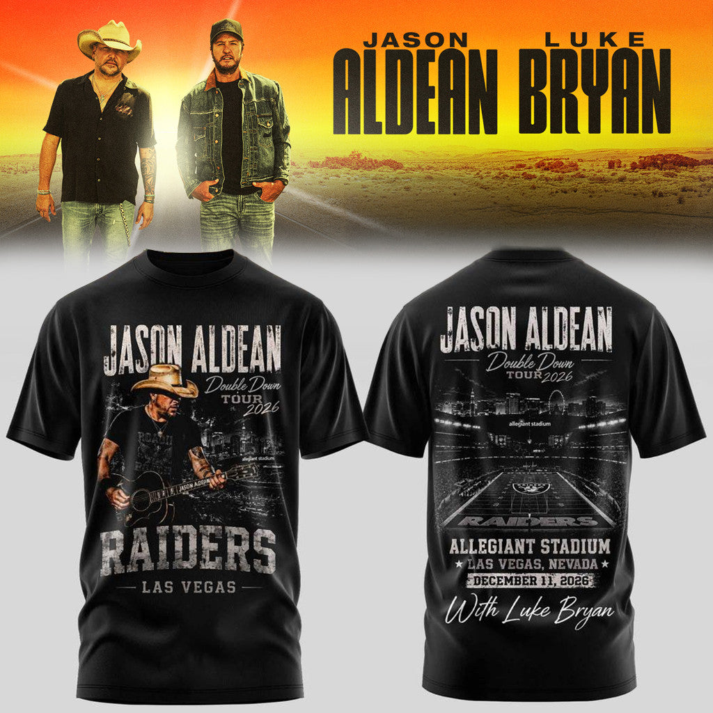 Las Vegas Raiders X Jason Aldean Luke Bryan Double Down Tour 2026 T-Shirt Jason Aldean Merch - Merchluma