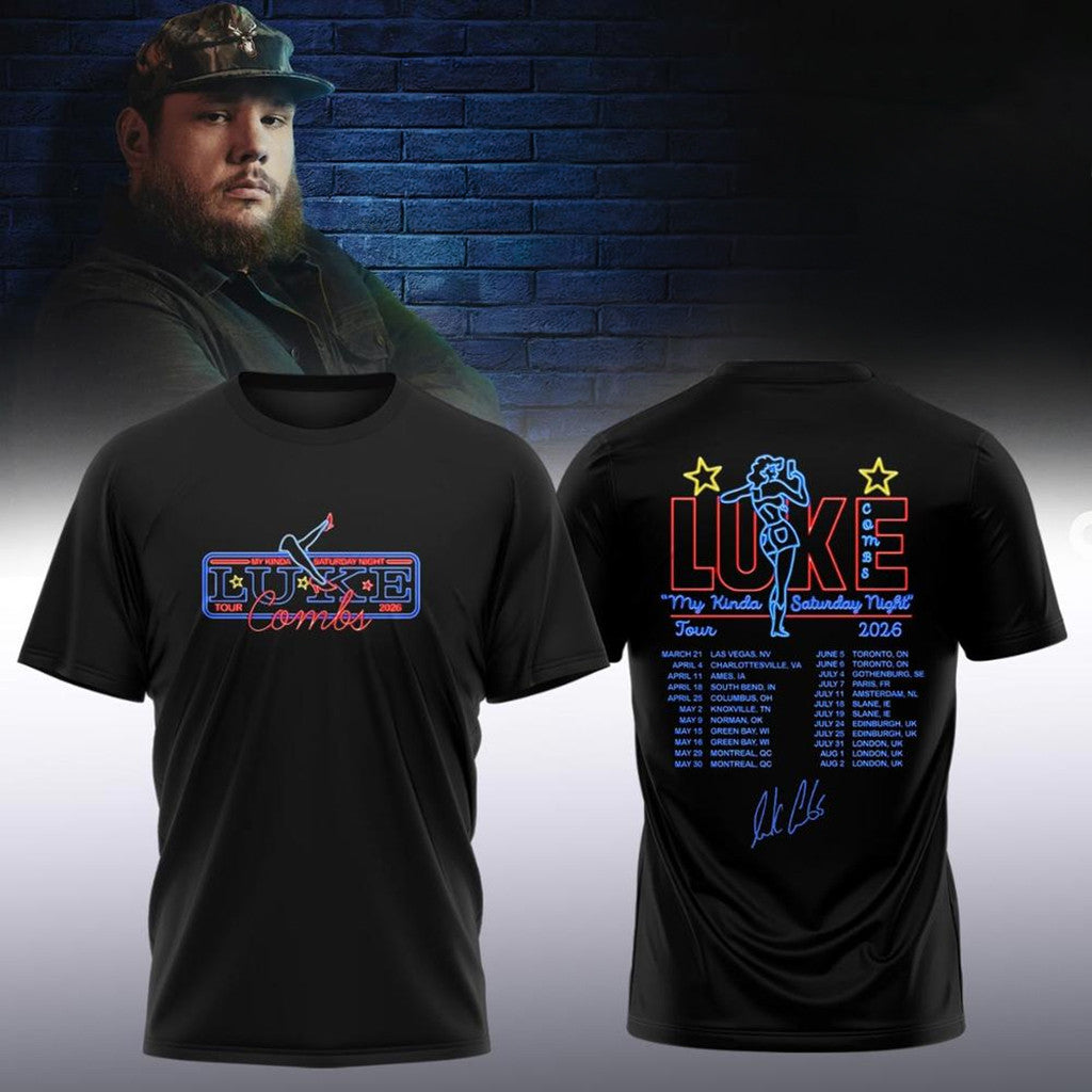 Luke Combs Tour Merch LC My Kinda Saturday Night Tour 2026 Shirt Black Tour Dates Tee Fan Gear - Merchluma