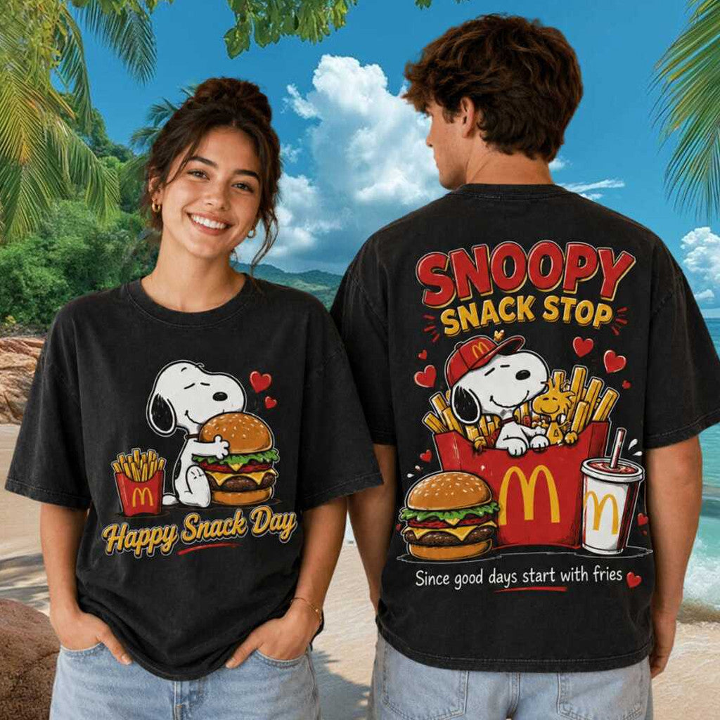 Snoopy McDonald's Happy Snack Day Snack Stop Fries T-Shirt Snoopy Merch Gifts For BFF - Merchluma