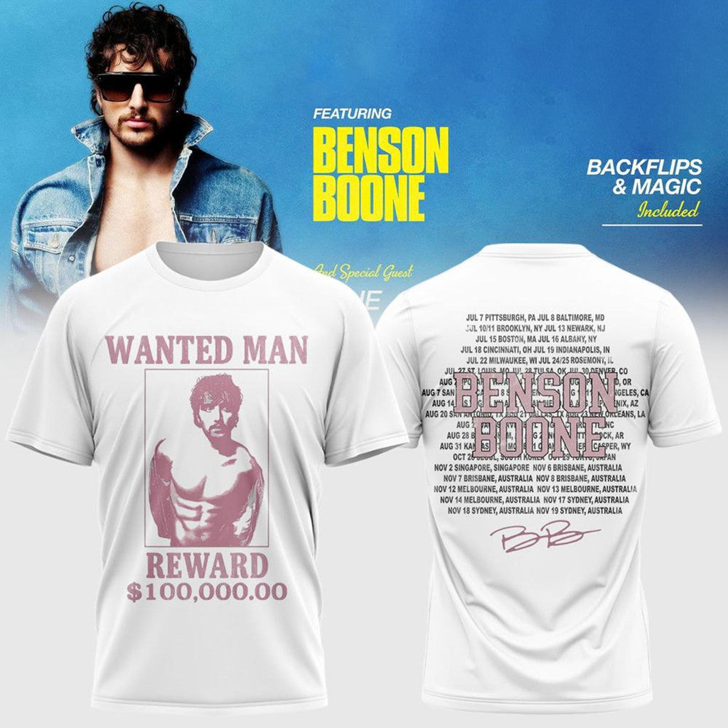 Benson Boone Tour Merch 2026 Benson Boone Wanted Man Tour 2026 T-Shirt Gift For Music Lover - Merchluma