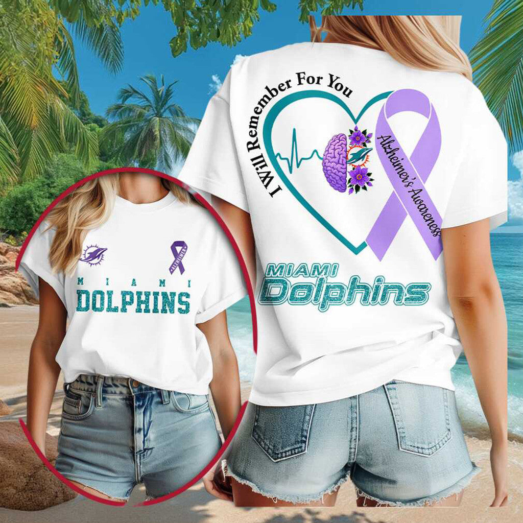 Miami Dolphins Alzheimer's Awareness Purple Ribbon Shirt 2026 Miami Dolphins Merch Her Gifts - Merchluma