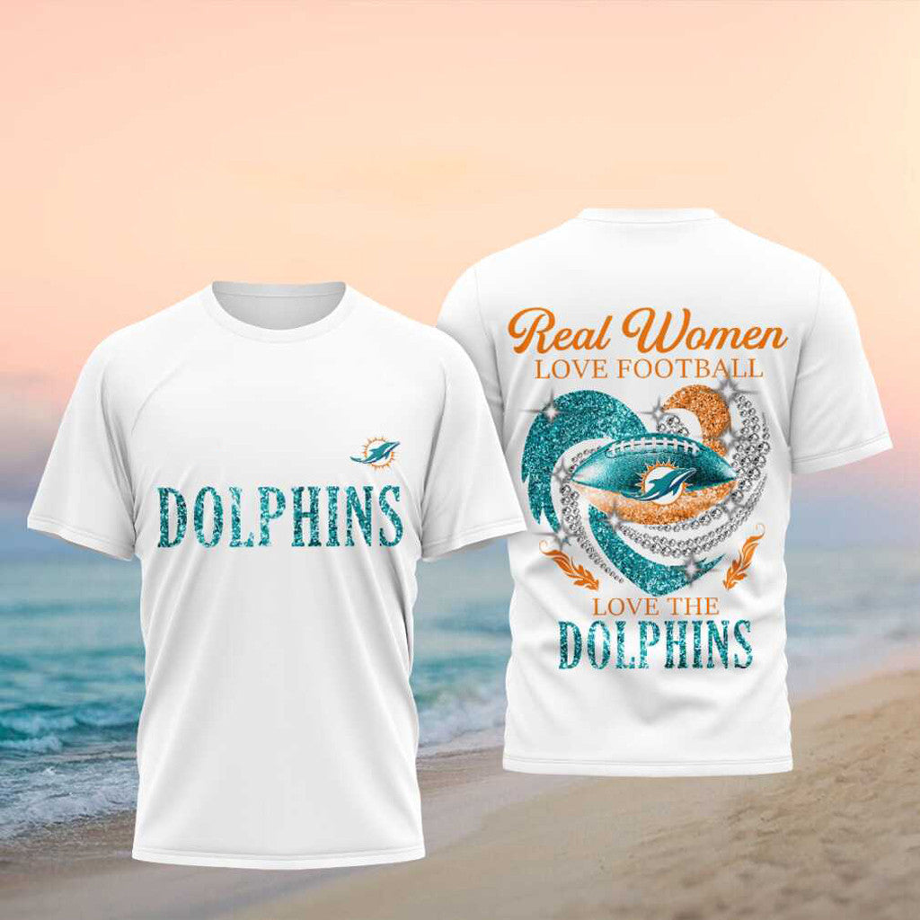 Miami Dolphins Merch 2026 Real Women Love Football Love The Dolphins Shirt Gift For Sister - Merchluma