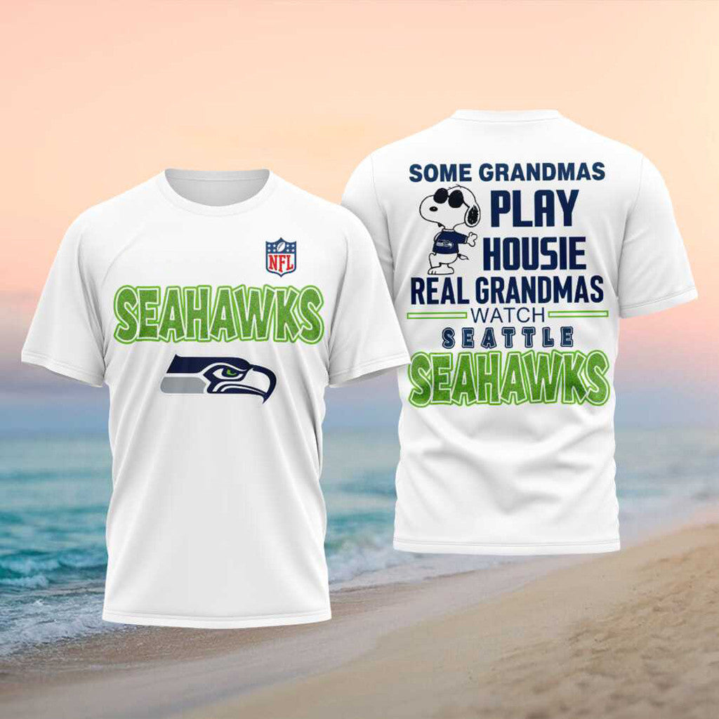 Snoopy x Seattle Seahawks Merch Some Grandmas Play House Real Grandmas Watch Seahawks T-Shirt - Merchluma