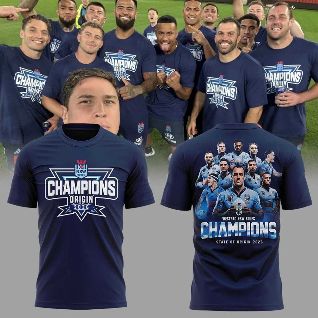 New South Wales Blues State Of Origin 2026 Champions T-Shirt NSW Blues Merch Rugby Fan Gifts - Merchluma