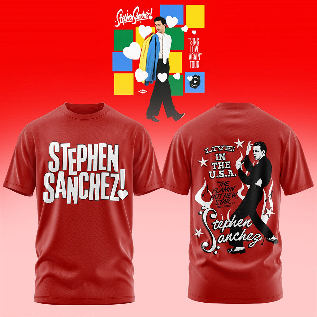 Stephen Sanchez Sing Love Again Tour T-Shirt Red Stephen Sanchez Merch Gifts For Brother - Merchluma