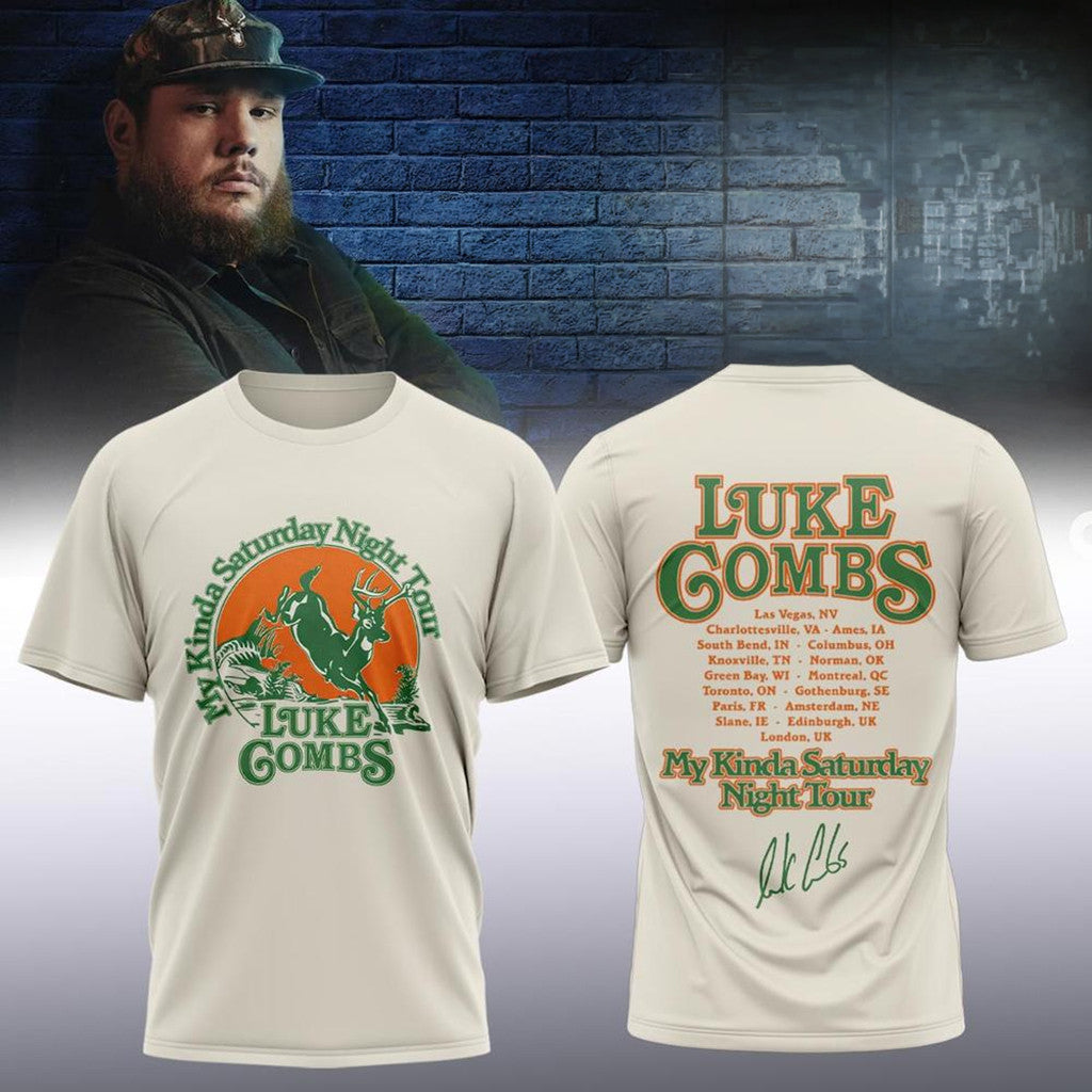 Luke Combs My Kinda Saturday Night Tour T-Shirt Luke Combs Merch Concert Dateback Fan Apparel - Merchluma