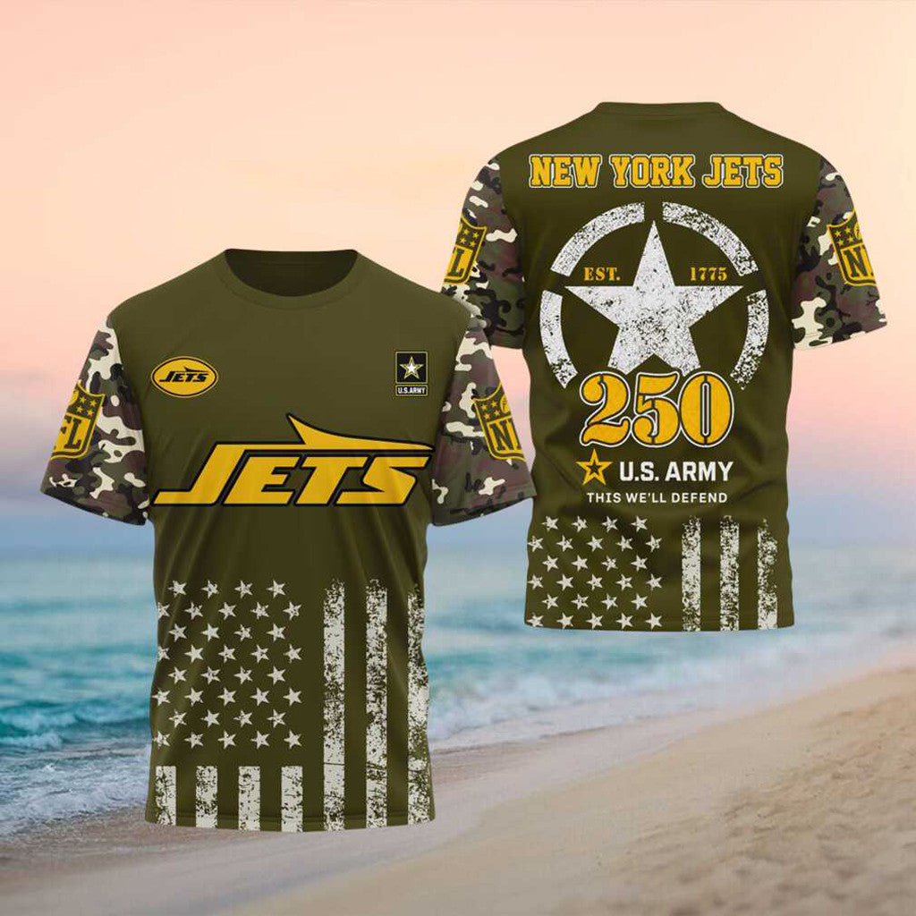 New York Jets US Army 250th Anniversary Retro Military Camo Shirt 2026 NY Jets Merch Fan Gifts - Merchluma
