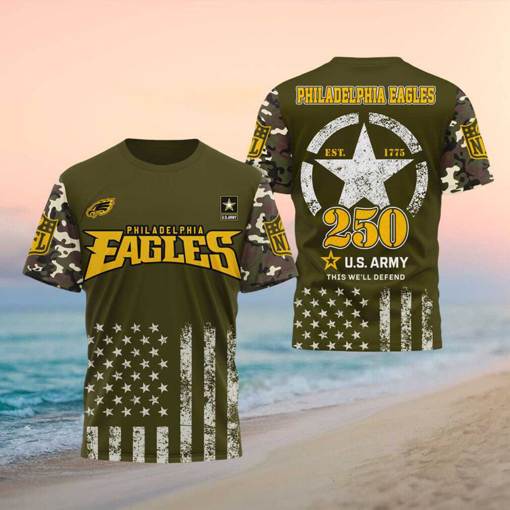 Philadelphia Eagles US Army 250th Anniversary Shirt Eagles Merch Gifts For Military - Merchluma