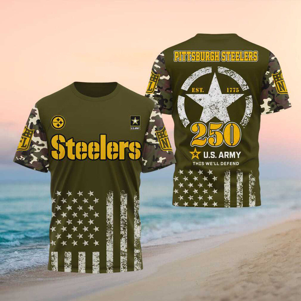Pittsburgh Steelers US Army 250th Anniversary Shirt Steelers Merch Gifts For Football Fan - Merchluma