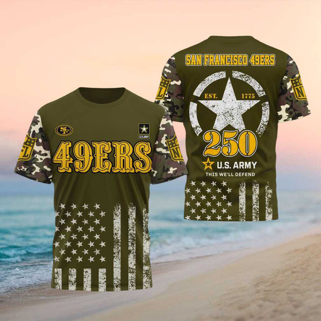 San Francisco 49ers 250 US Army This We'll Defend T-Shirt 2026 49ers Merch Gifts For Army - Merchluma