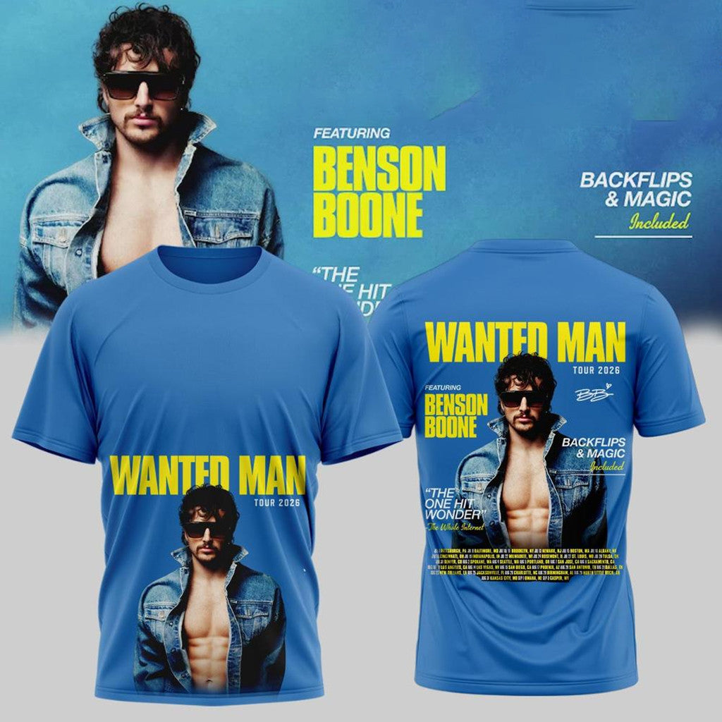 Benson Boone Merch 2026 Wanted Man Tour Signature T-Shirt Best Gift For Music Lovers - Merchluma