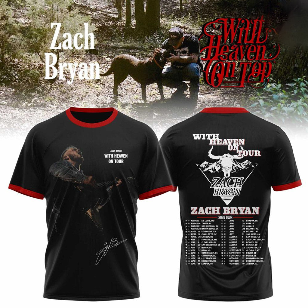Zach Bryan Merch With Heaven On Tour 2026 Shirt Black Best Gifts For Music Lovers - Merchluma
