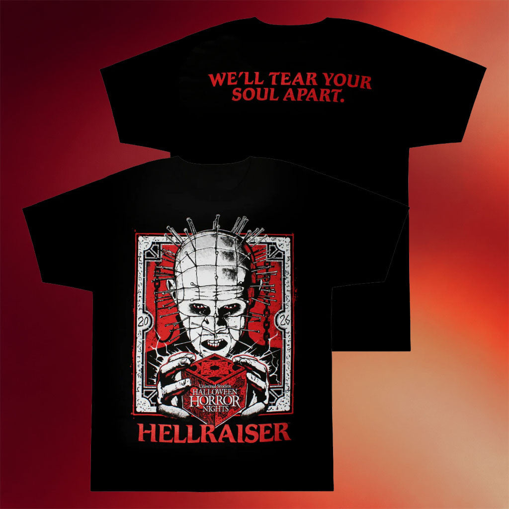 Halloween Horror Nights Merch 2026 Hellraiser T-Shirt We'll Tear Your Soul Apart Shirt Black - Merchluma