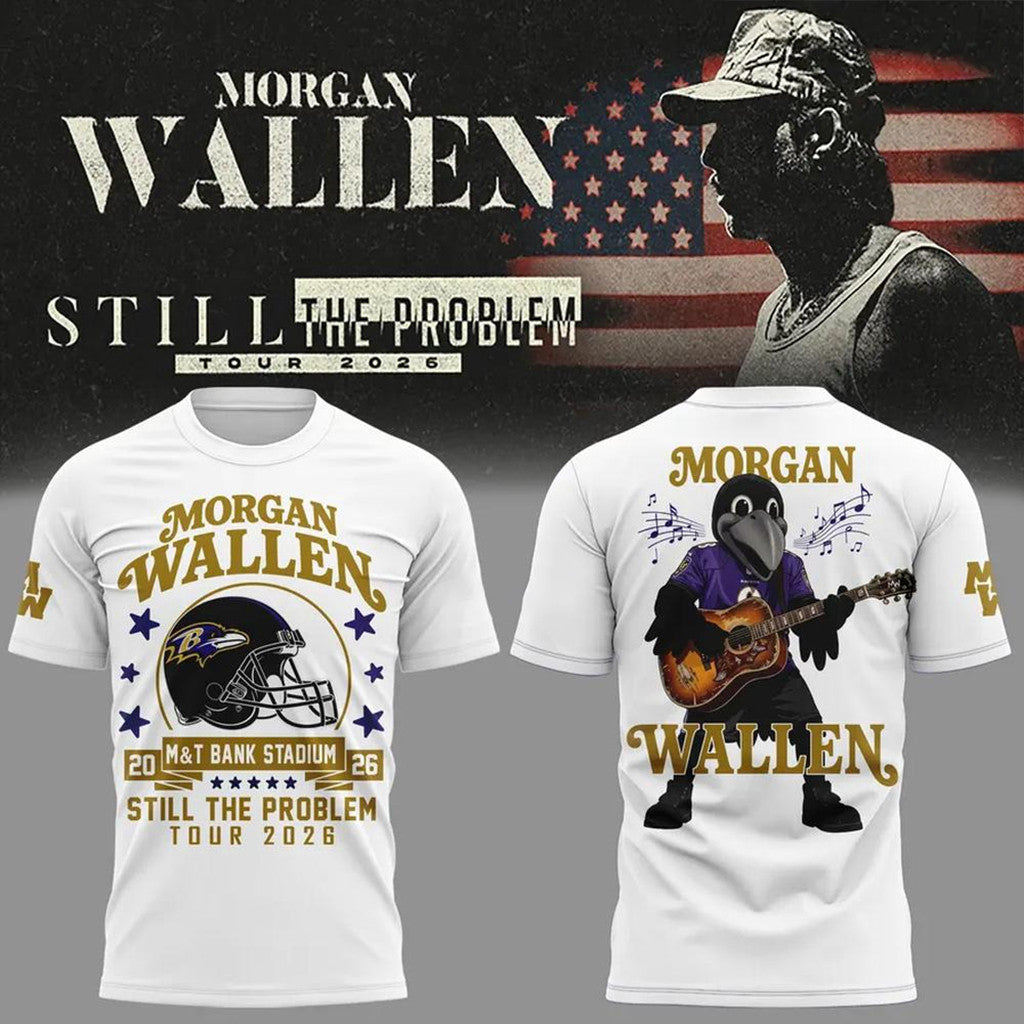 Morgan Wallen X Baltimore Ravens Merch 2026 Still The Problem Tour T-Shirt White Fan Apparel - Merchluma