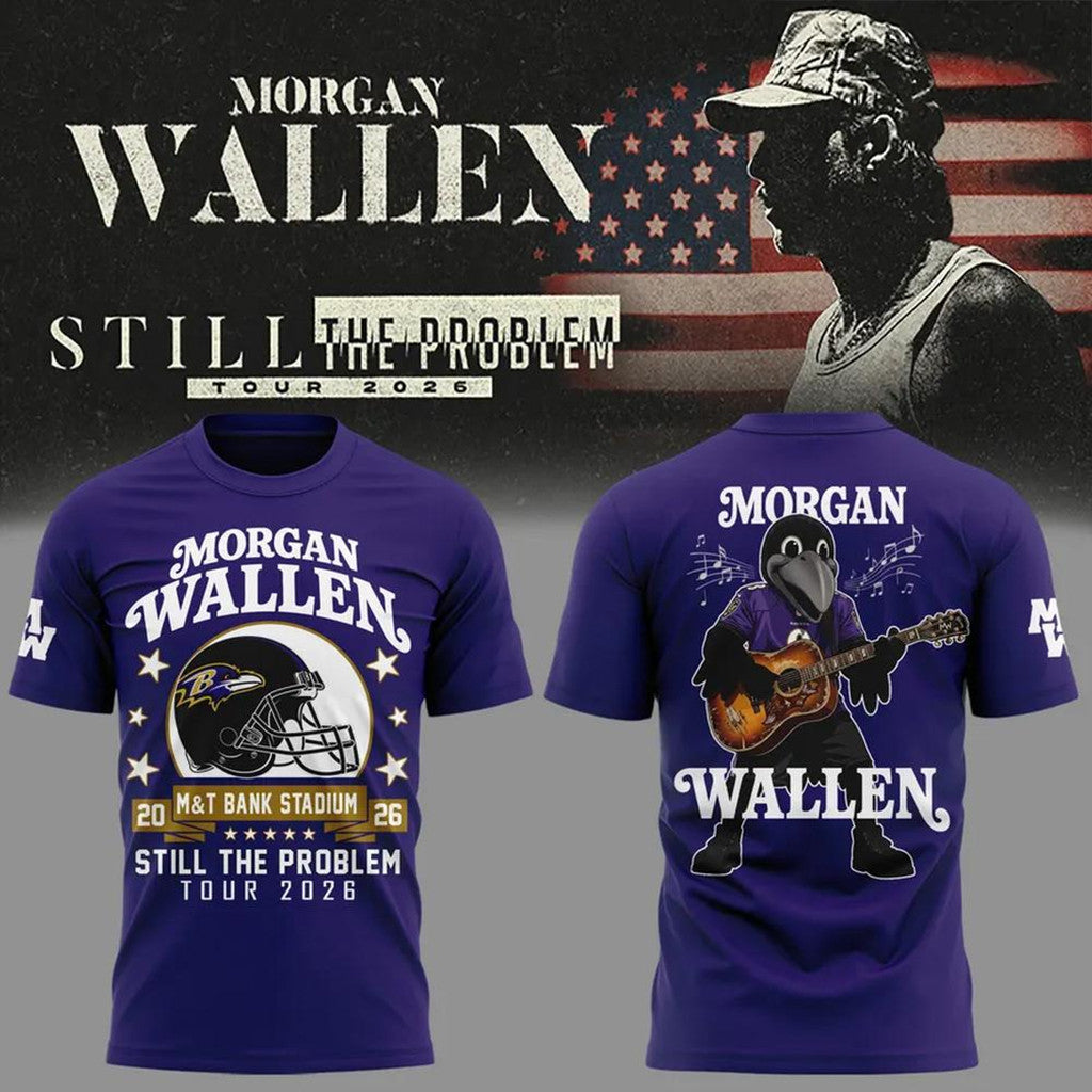 Morgan Wallen X Baltimore Ravens Merch 2026 Still The Problem Tour T-Shirt Music Fan Apparel - Merchluma