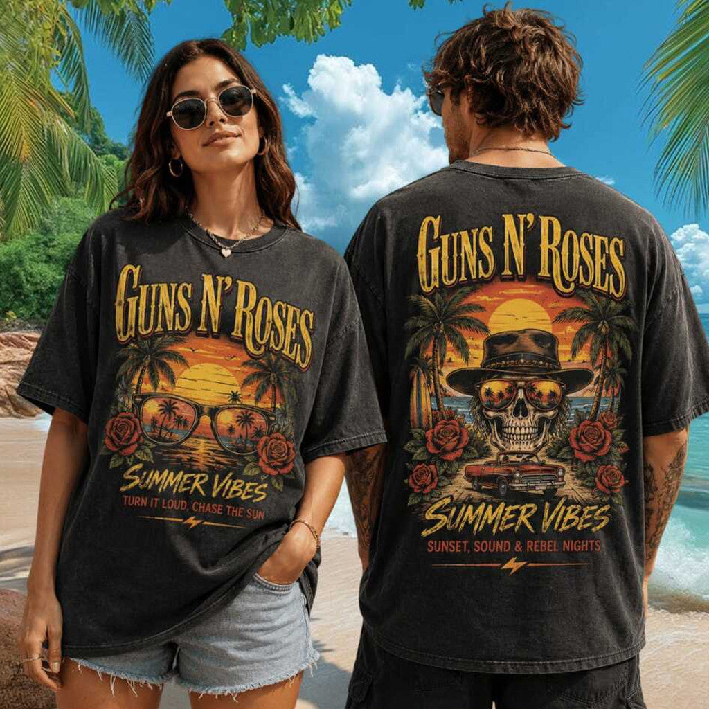 Guns N' Roses Summer Vibes Tropical Sunset T-Shirt 2026 Guns N'Roses Merch Rock Fan Gifts - Merchluma
