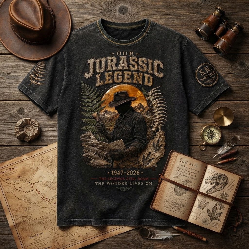 Jurassic Legend Paleontologist Explorer 1947 2026 Legacy Tribute Shirt Sam Neill Memorial Merch - Merchluma