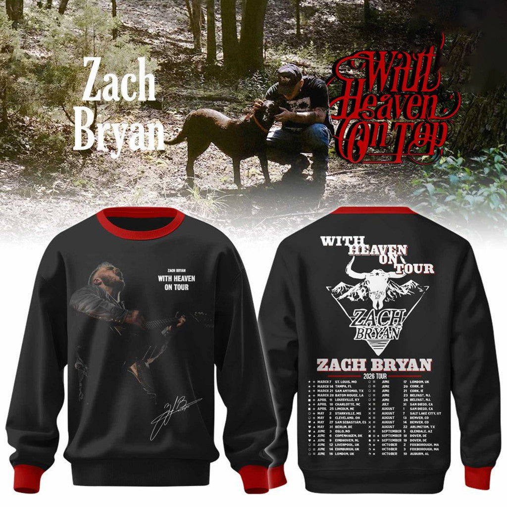Zach Bryan Merch With Heaven On Tour 2026 Sweatshirt Black Gifts For Music Lovers - Merchluma