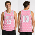 Supreme x Mitchell And Ness Monogram Basketball Pink Jersey #13 NY Supreme Merch Gifts - Merchluma