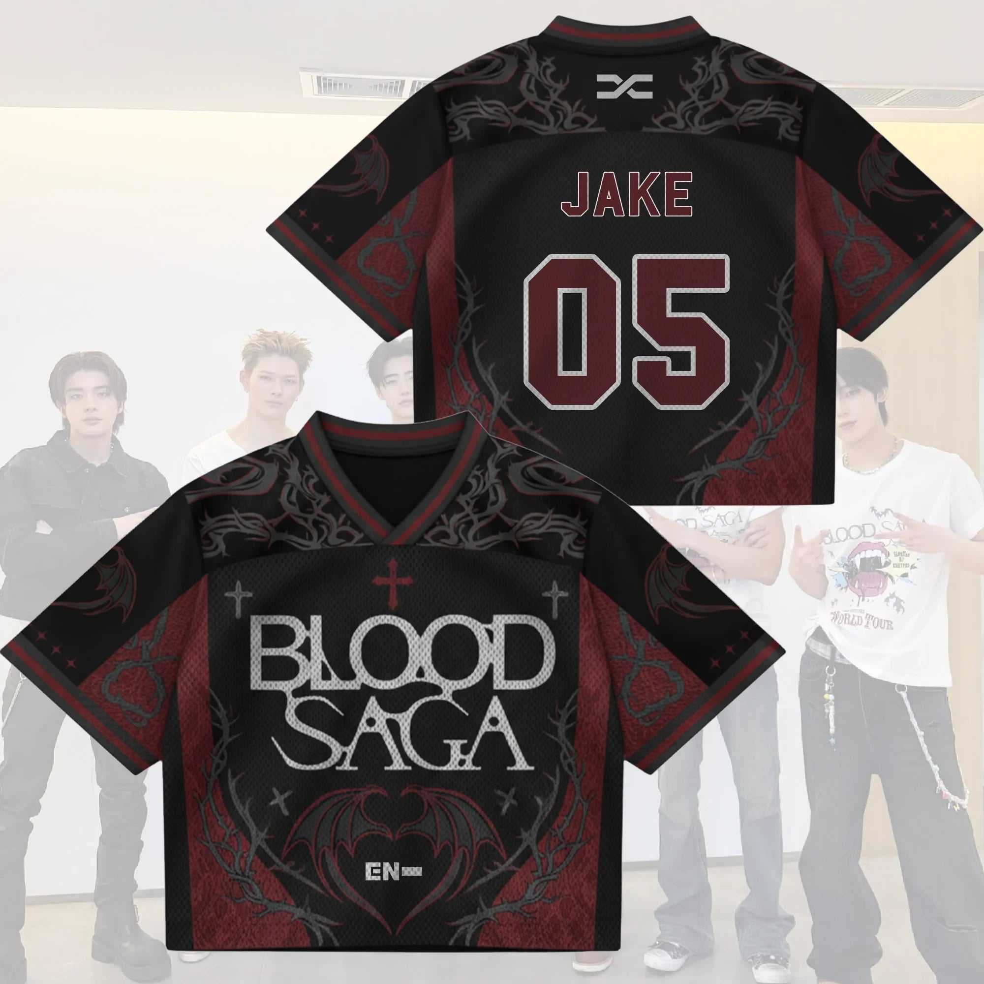 Jake #05 Enhypen Merch Blood Saga Enhypen Tour Jersey Gothic Bat Wing Gear Gift For Her - Merchluma