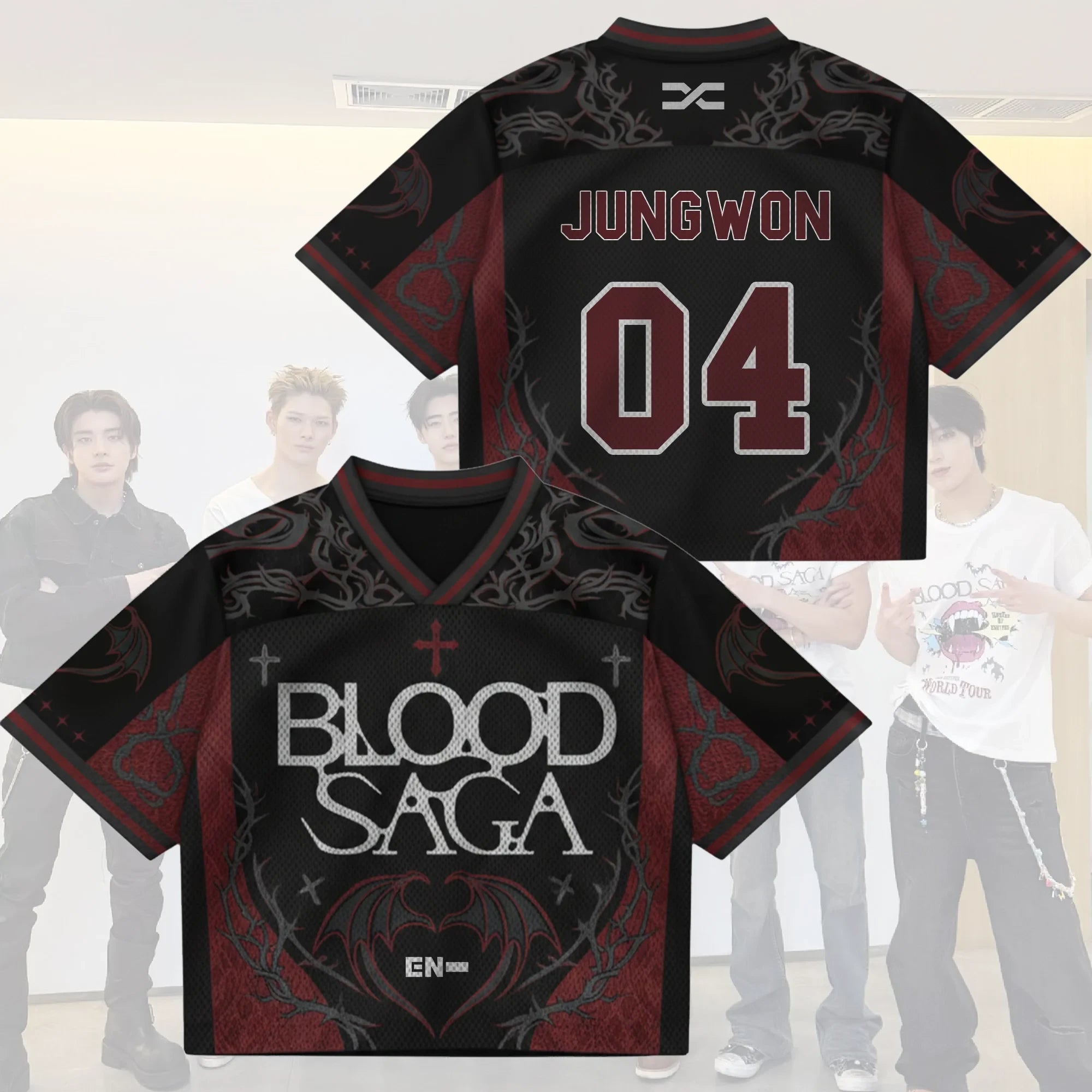 Jungwon #04 Enhypen Merch Blood Saga Enhypen Tour Jersey Gothic Bat Wing Gear Gift For Sister - Merchluma