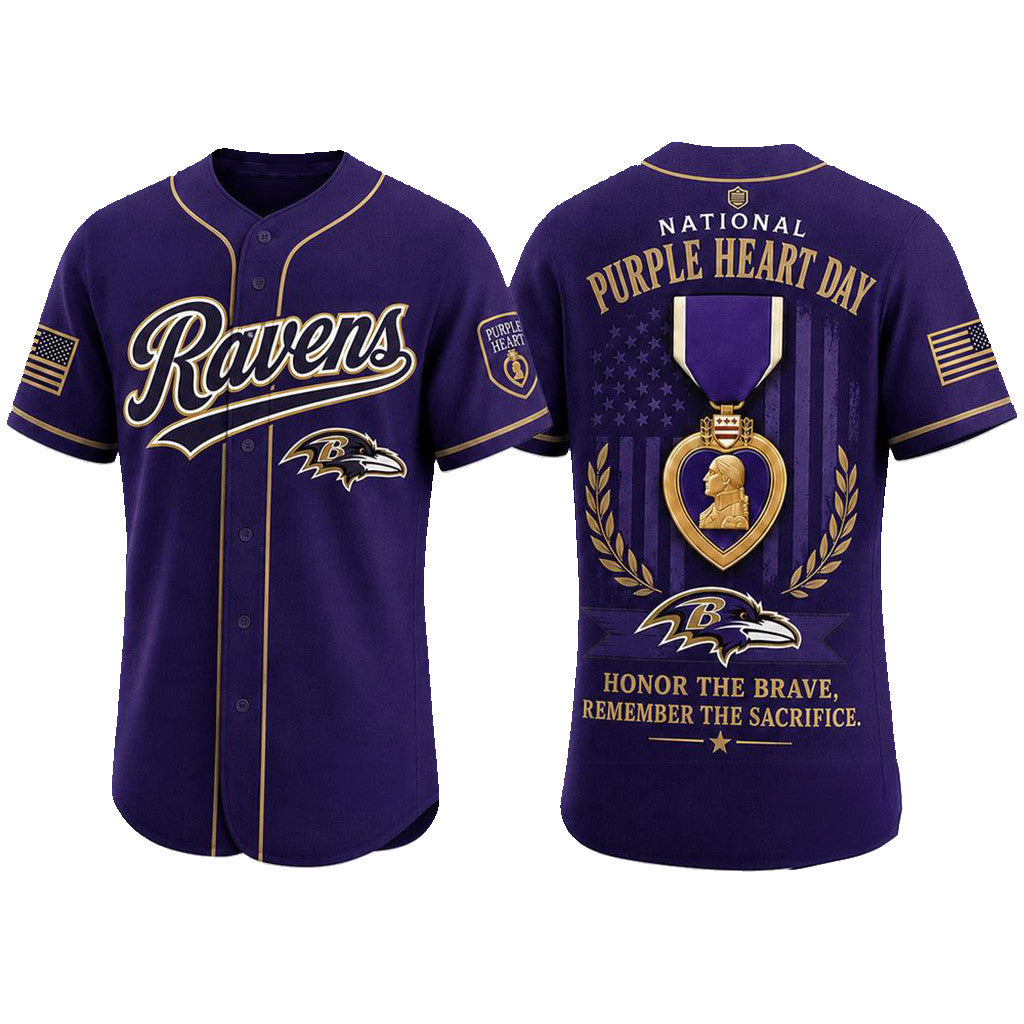 Baltimore Ravens 2026 Purple Heart Day Baseball Jersey Baltimore Ravens Merch Gift For Military - Merchluma
