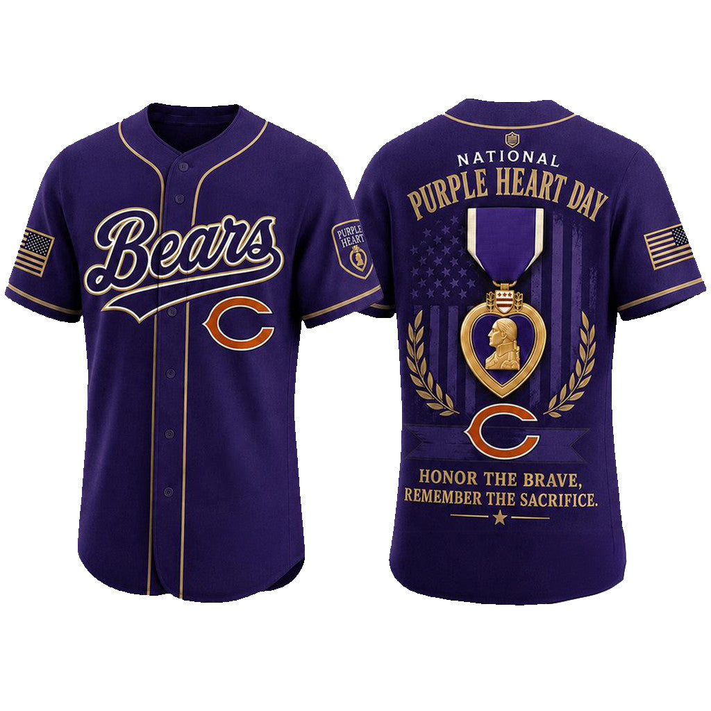 Chicago Bears 2026 Purple Heart Day Baseball Jersey Chicago Bears Merch Gift For Veteran - Merchluma
