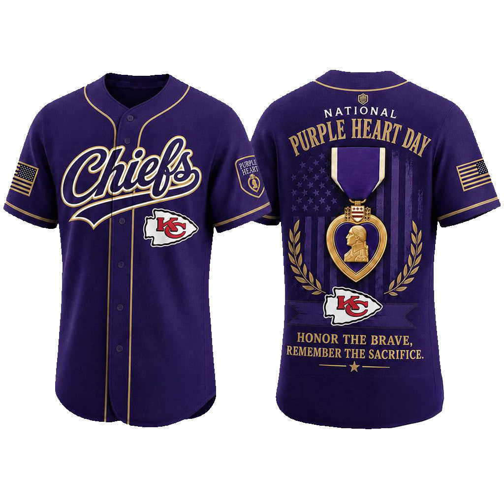 Kansas City Chiefs 2026 Purple Heart Day Baseball Jersey Chiefs Merch Present For Veteran - Merchluma