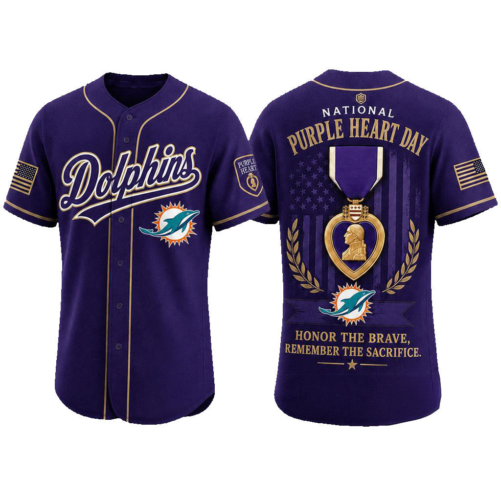 Miami Dolphins 2026 Purple Heart Day Baseball Jersey Miami Dolphins Merch Military Gift Ideas - Merchluma