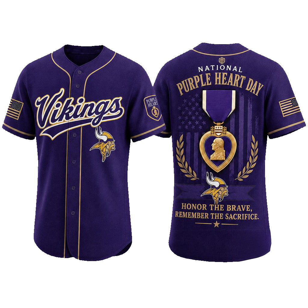 Minnesota Vikings 2026 Purple Heart Day Baseball Jersey Minnesota Vikings Merch Gift For Fans - Merchluma
