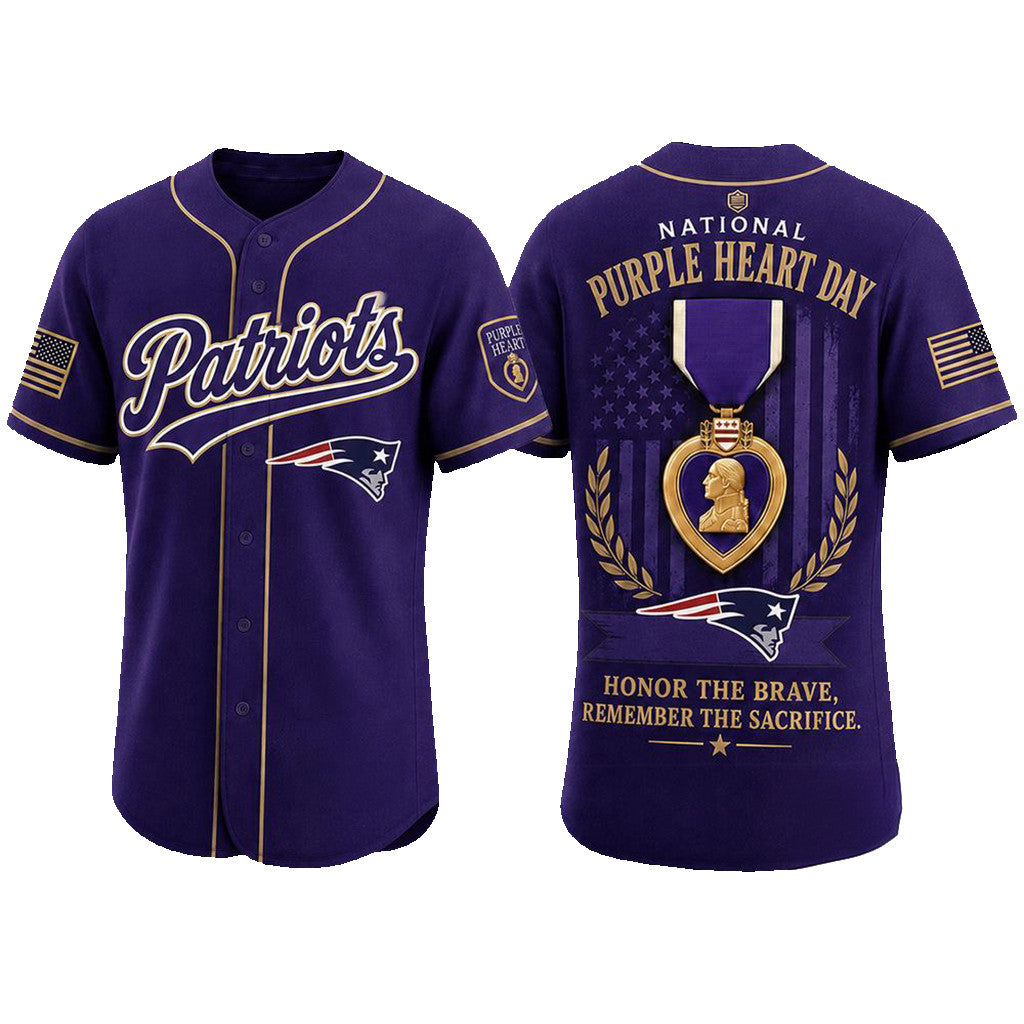 New England Patriots 2026 Purple Heart Day Baseball Jersey Patriots Merch Gift For Veteran - Merchluma